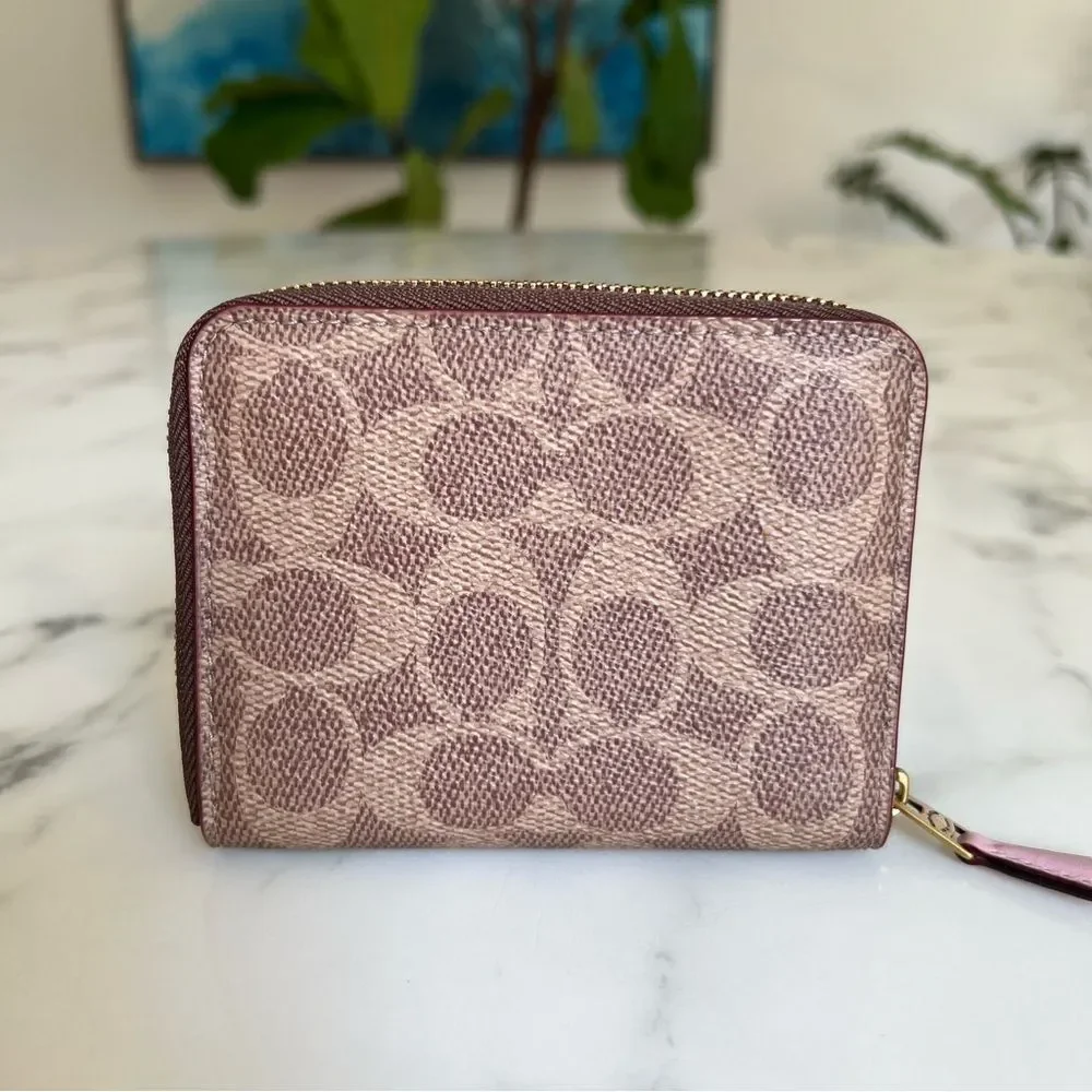 COACH Small Zip Around Wallet In Signature Canvas With Love Print 89564 Khaki